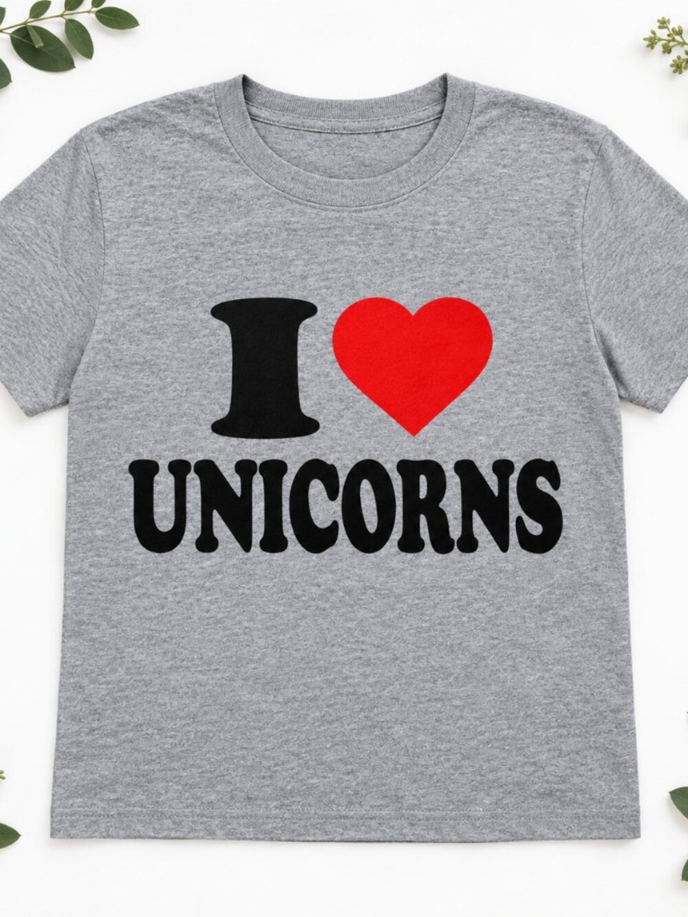 I Love Unicorns T-Shirt Gray Heart Graphic Tee Unisex Funny Cute Gift